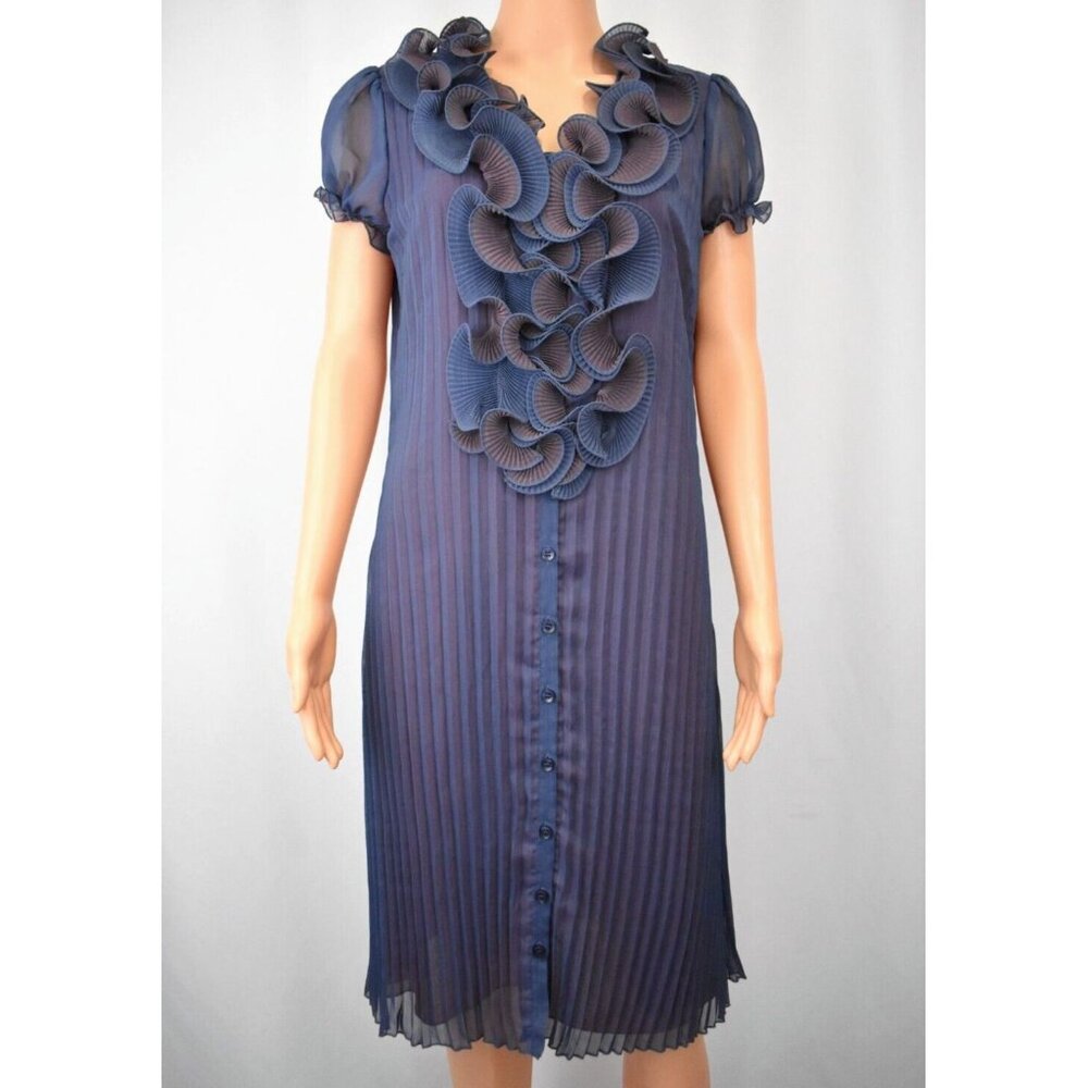 Argenti Pleated Dress Sz 12 Flowing Ruffled Sheer Overlay Elegant Fairy Romance